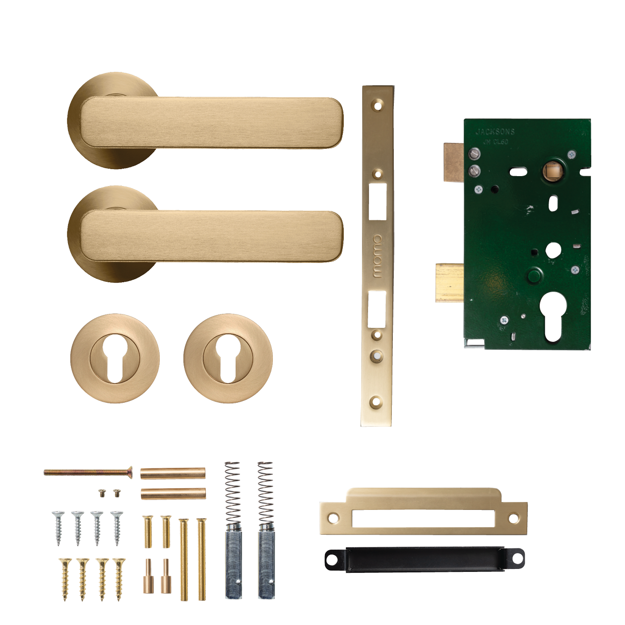 Momo Aspen Solid Brass Lever Entrance Set In Brushed Satin Brass
