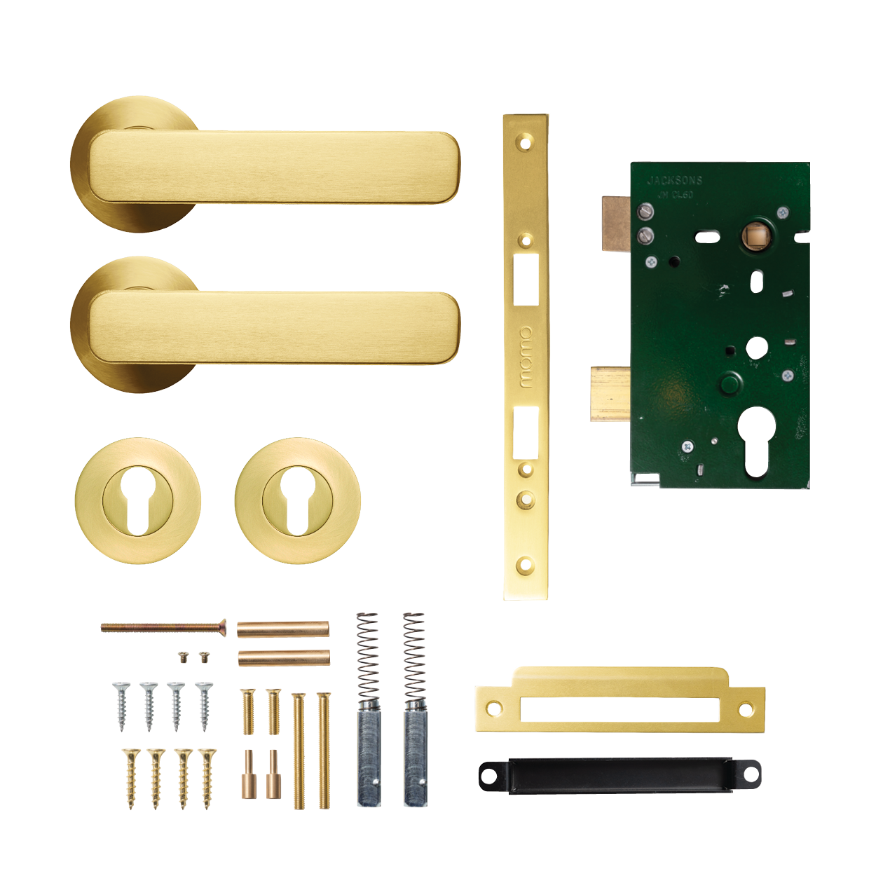 Momo Aspen Solid Brass Lever Entrance Set In Brushed Satin Brass