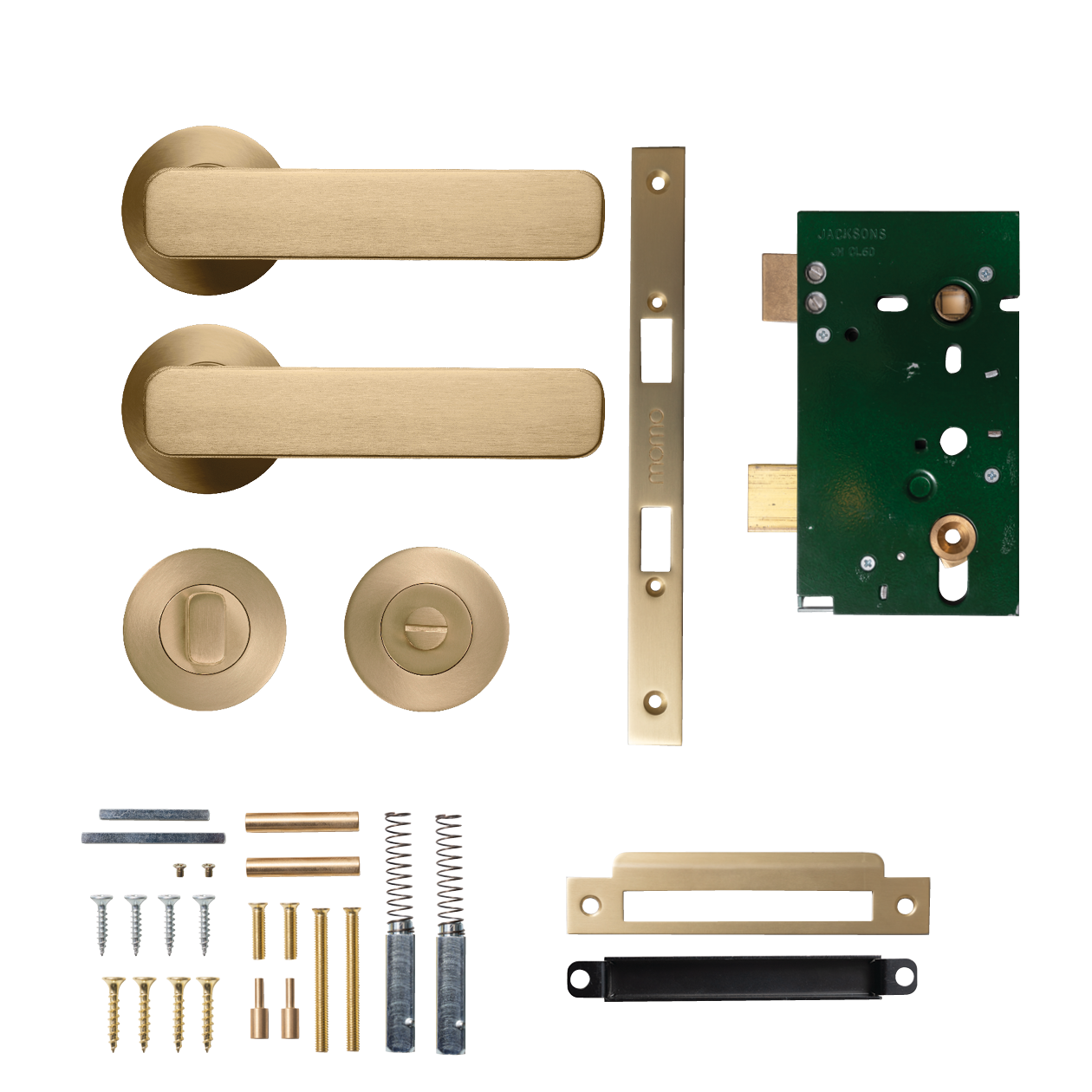 Momo Aspen Solid Brass Mortice Lock Privacy Lever Set In Brushed Satin Brass