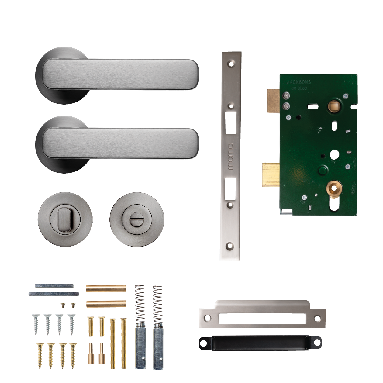 Momo Aspen Solid Brass Mortice Lock Privacy Lever Set In Dull Brushed Nickel