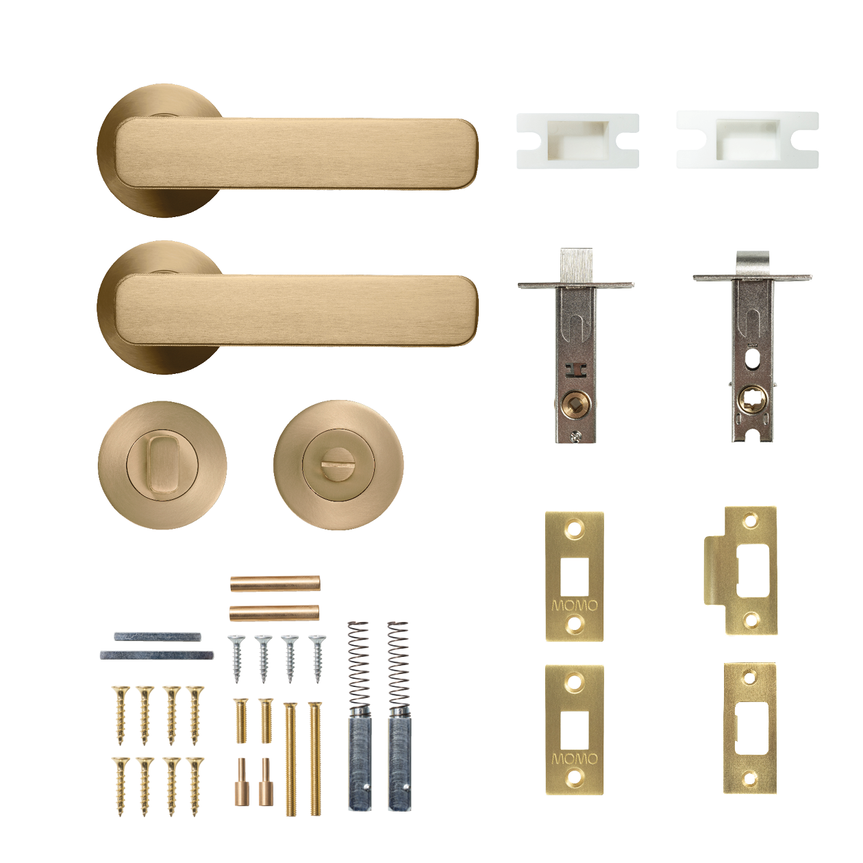 Momo Aspen Solid Brass Tubular Latch Privacy Lever Set In Brushed Satin Brass