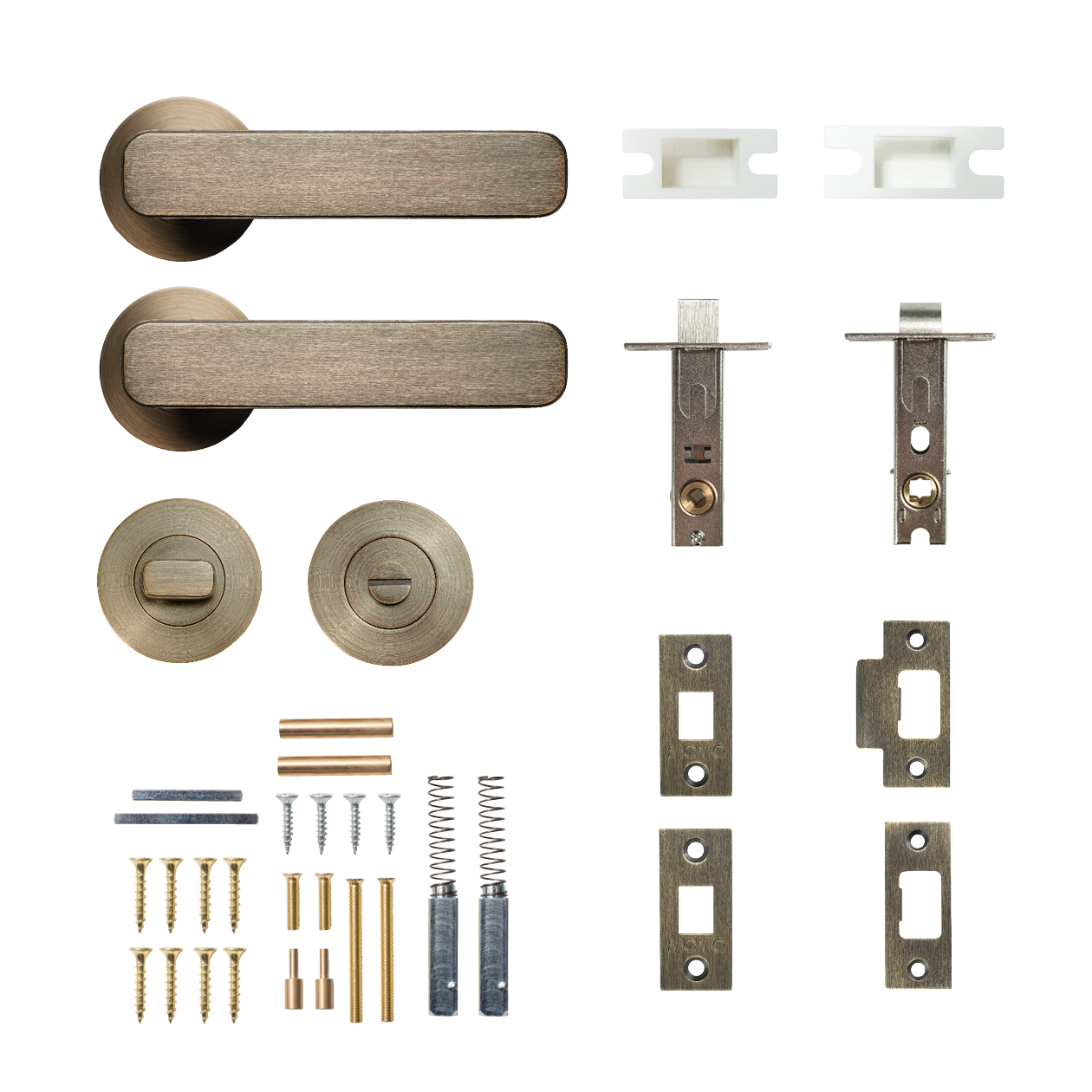 Momo Aspen Solid Brass Tubular Latch Privacy Lever Set In Dark Brushed Brass
