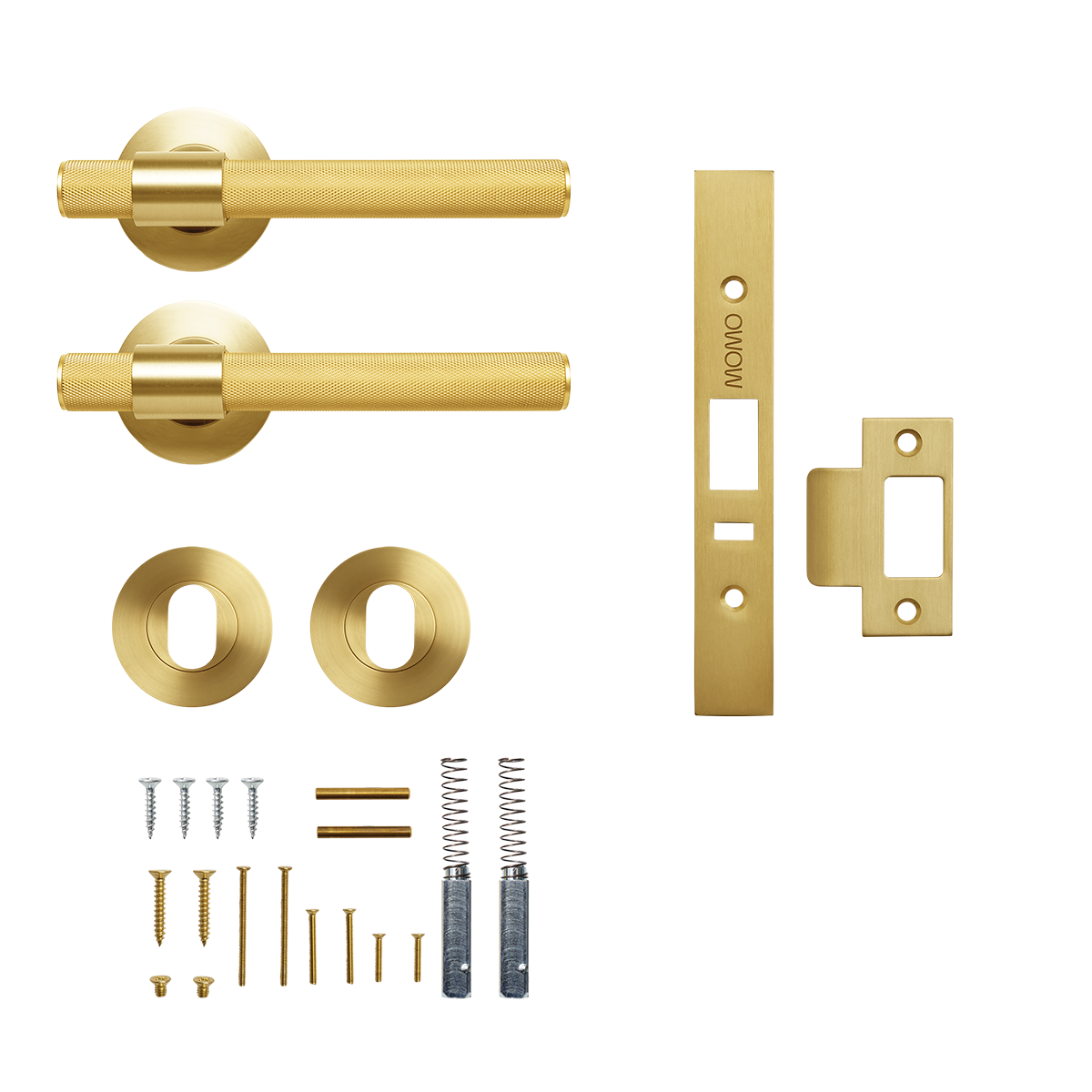 Momo Belgravia Knurled Solid Brass Lever Entrance Set to Suit Dormakaba MS2600 and MS2900 Series locks in Brushed Satin Brass