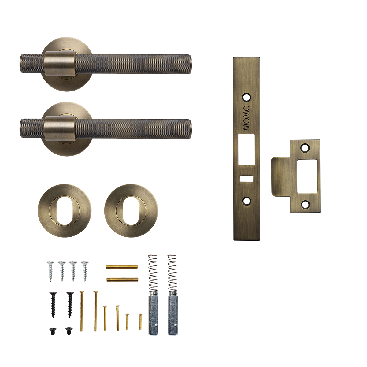 Momo Belgravia Knurled Solid Brass Lever Entrance Set to Suit Dormakaba MS2600 and MS2900 Series locks in Dark Brushed Brass