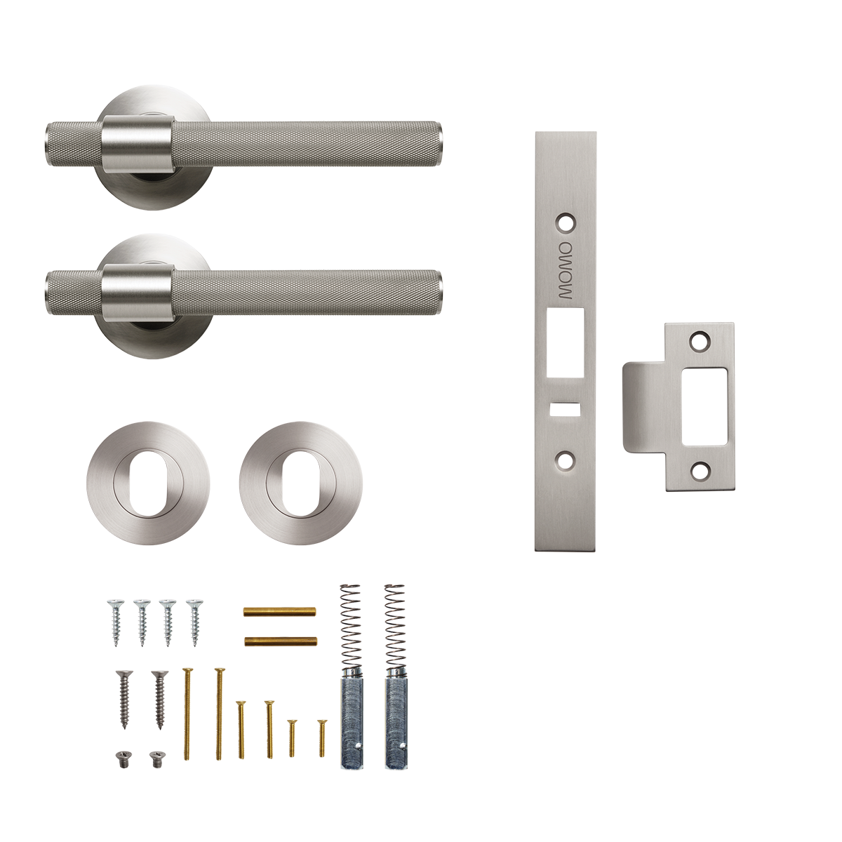 Momo Belgravia Knurled Solid Brass Lever Entrance Set to Suit Dormakaba MS2600 and MS2900 Series locks in Dull Brushed Nickel