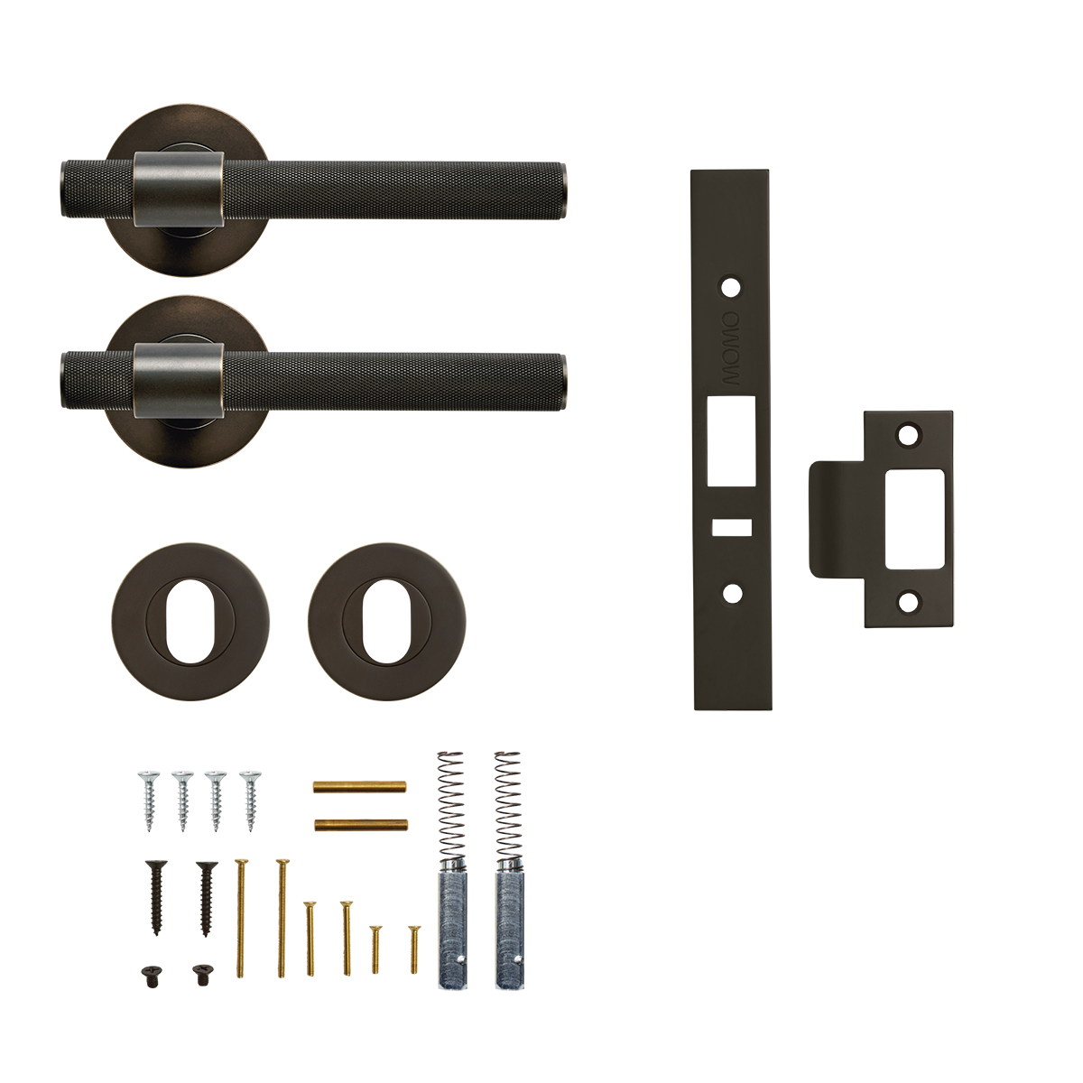 Momo Belgravia Knurled Solid Brass Lever Entrance Set to Suit Dormakaba MS2600 and MS2900 Series locks in Dark Bronze