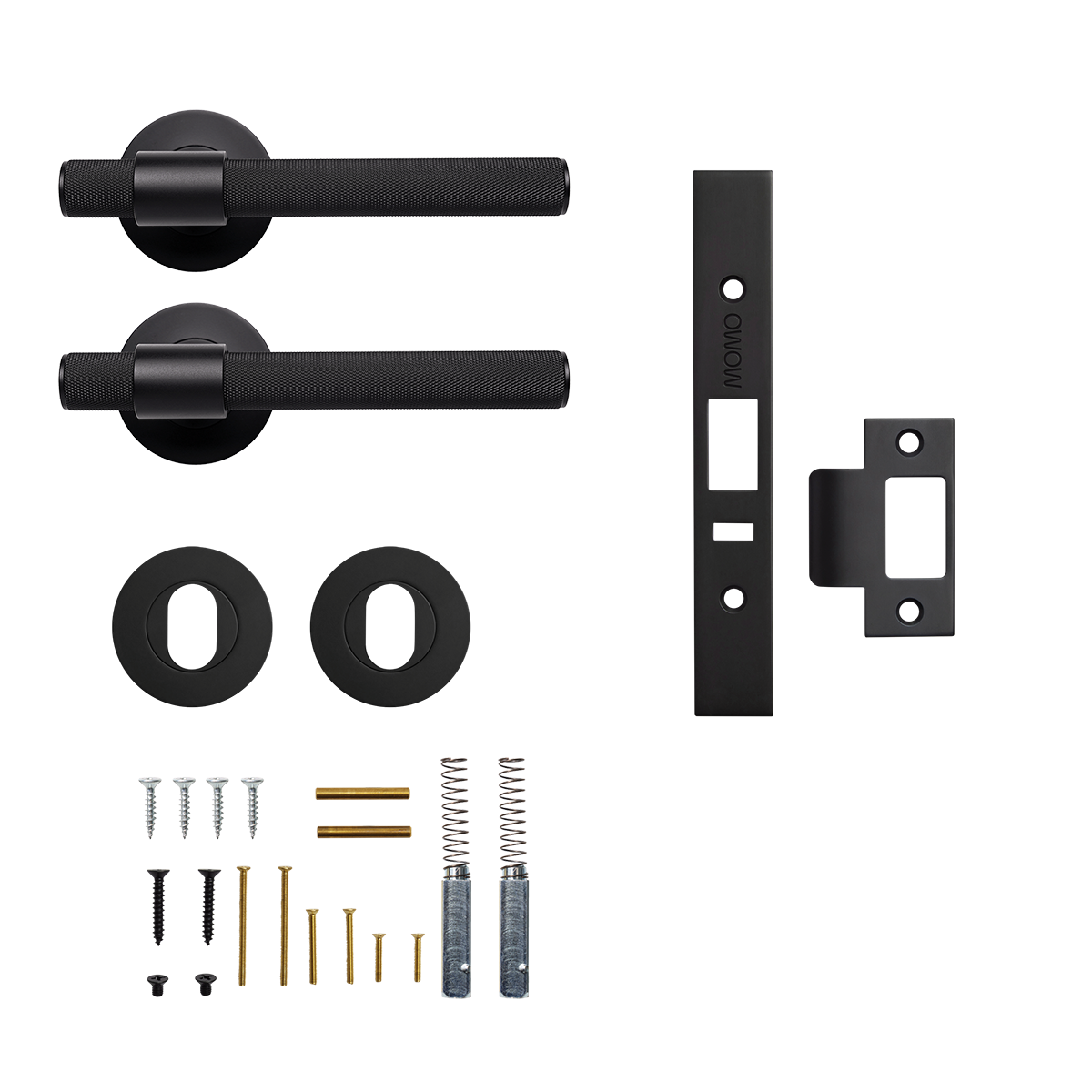 Momo Belgravia Knurled Solid Brass Lever Entrance Set to Suit Dormakaba MS2600 and MS2900 Series locks in Matt Black