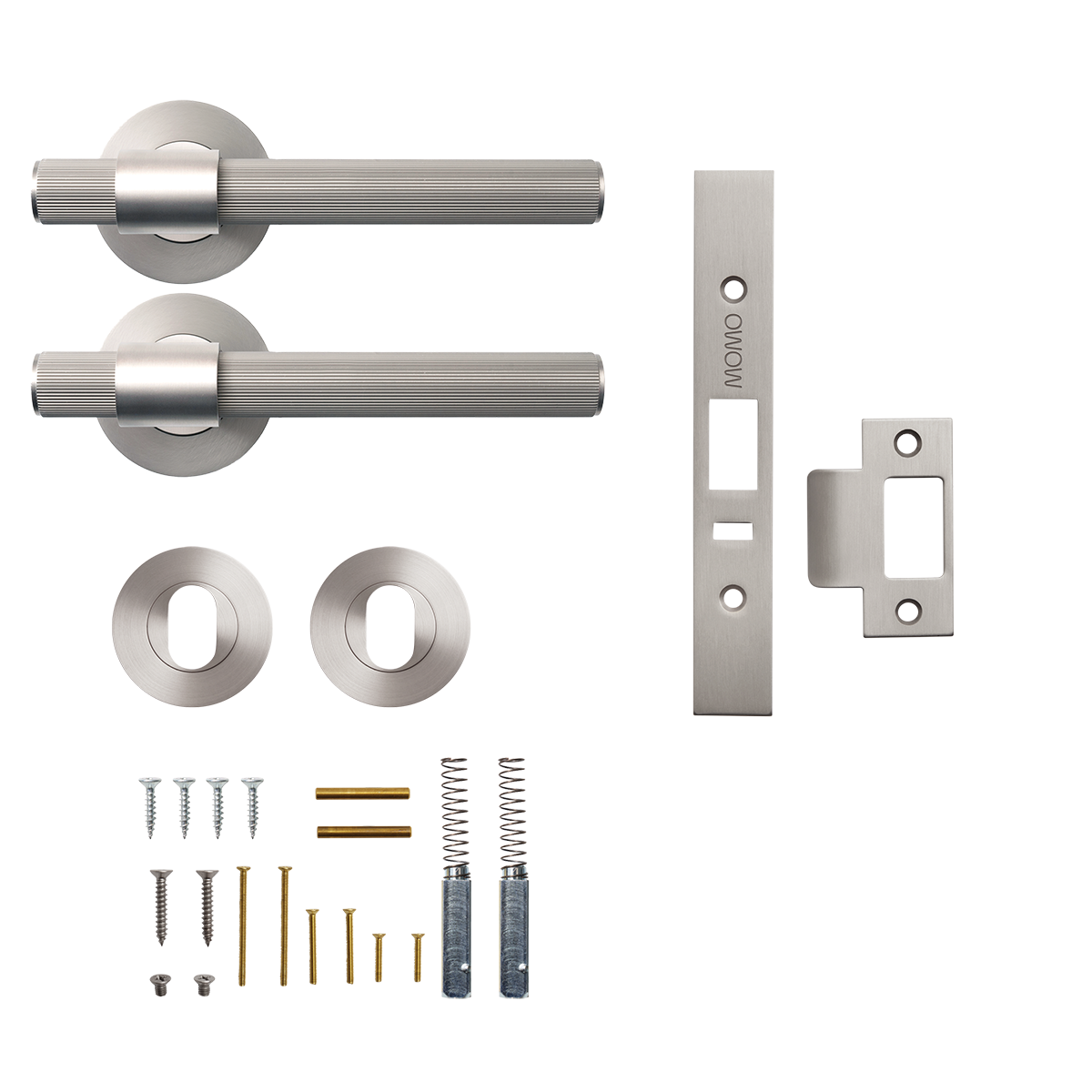 Momo Belgravia Lined Solid Brass Lever Entrance Set to Suit Dormakaba MS2600 and MS2900 Series locks in Dull Brushed Nickel