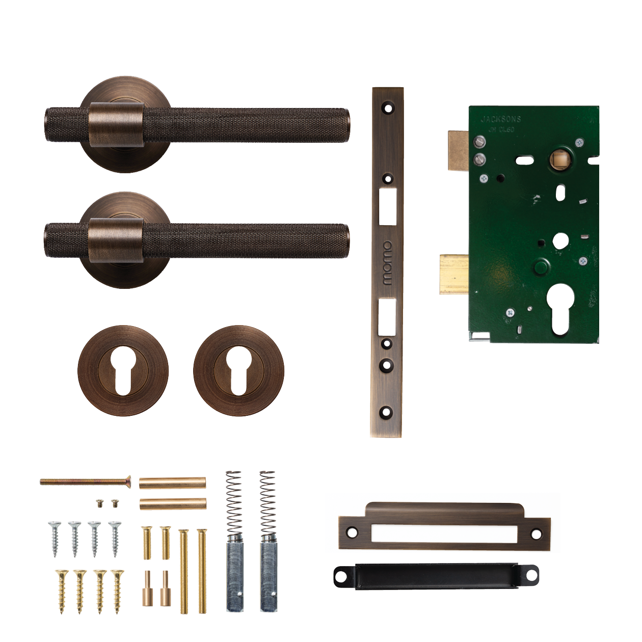 Momo Belgravia Solid Brass Knurled Lever Entrance Set In Bronze