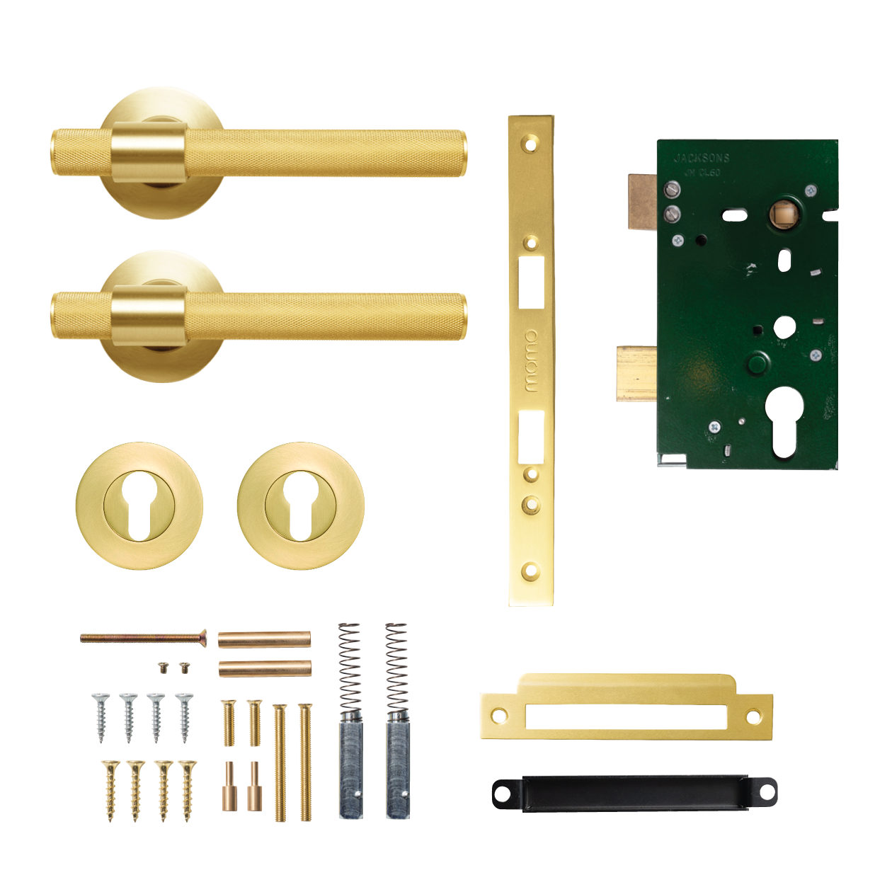 Momo Belgravia Solid Brass Knurled Lever Entrance Set In Brushed Satin Brass