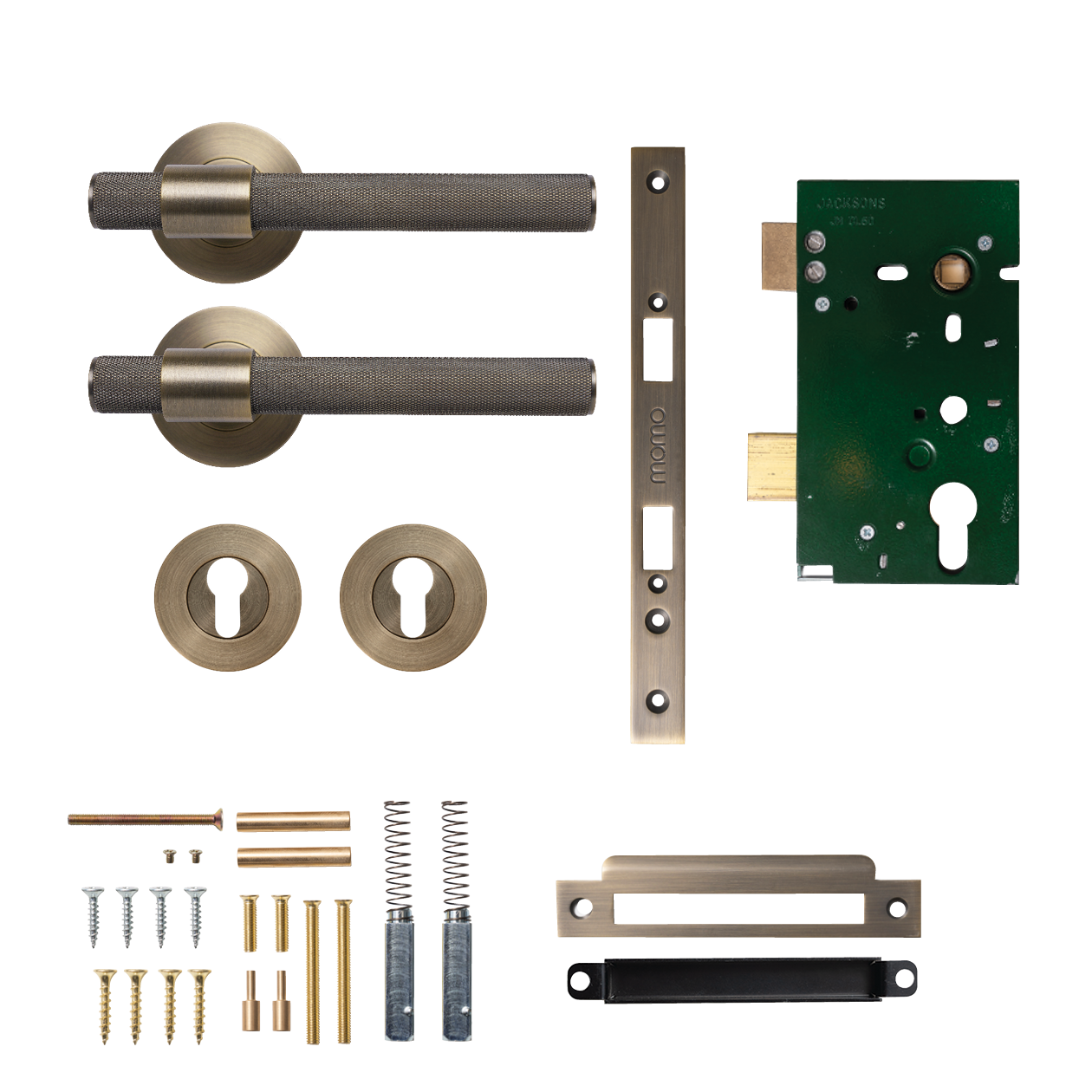 Momo Belgravia Solid Brass Knurled Lever Entrance Set In Dark Brushed Brass