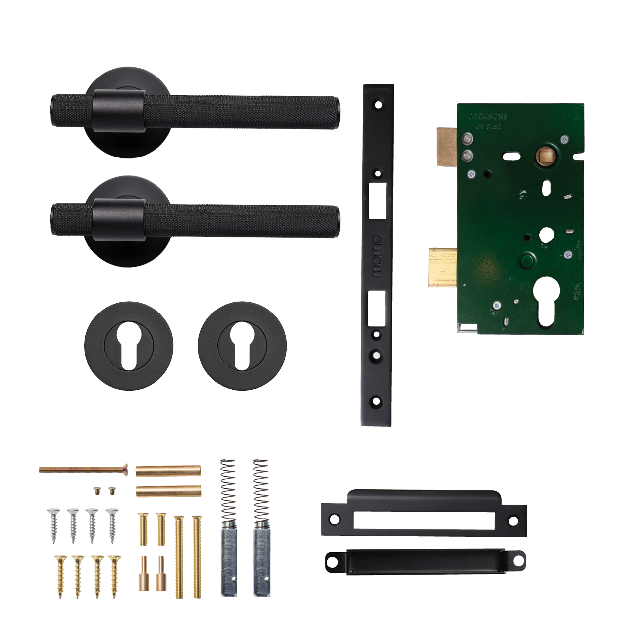 Momo Belgravia Solid Brass Knurled Lever Entrance Set In Matt Black