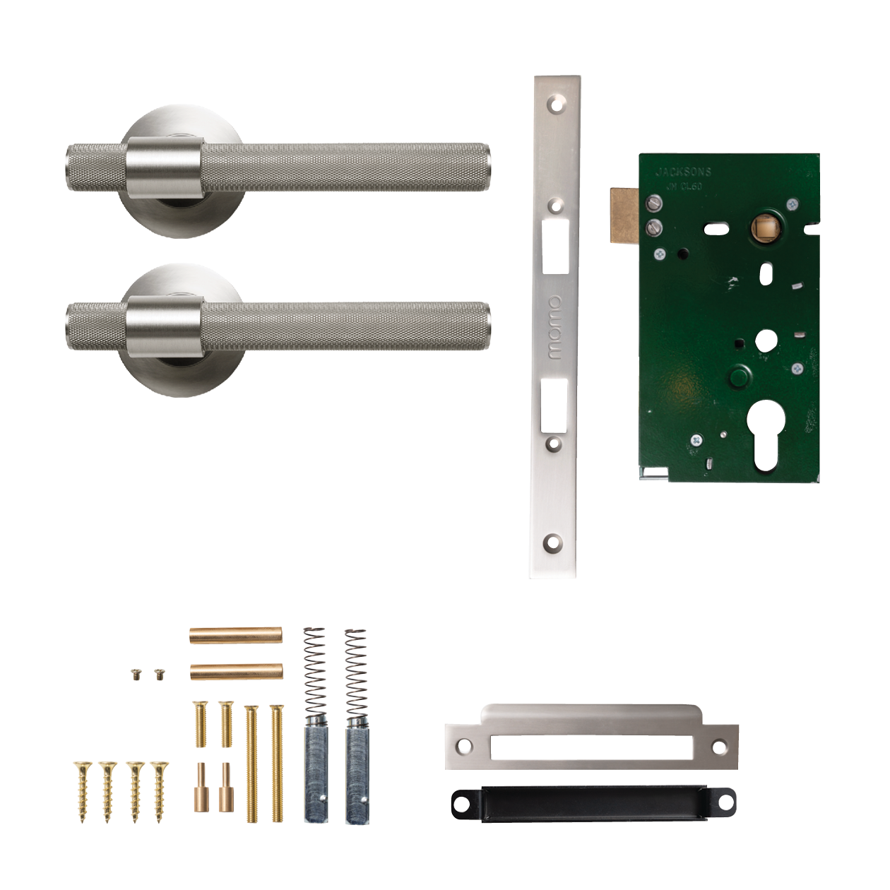 Momo Belgravia Solid Brass Knurled Mortice Lock Passage Lever Set In Dull Brushed Nickel