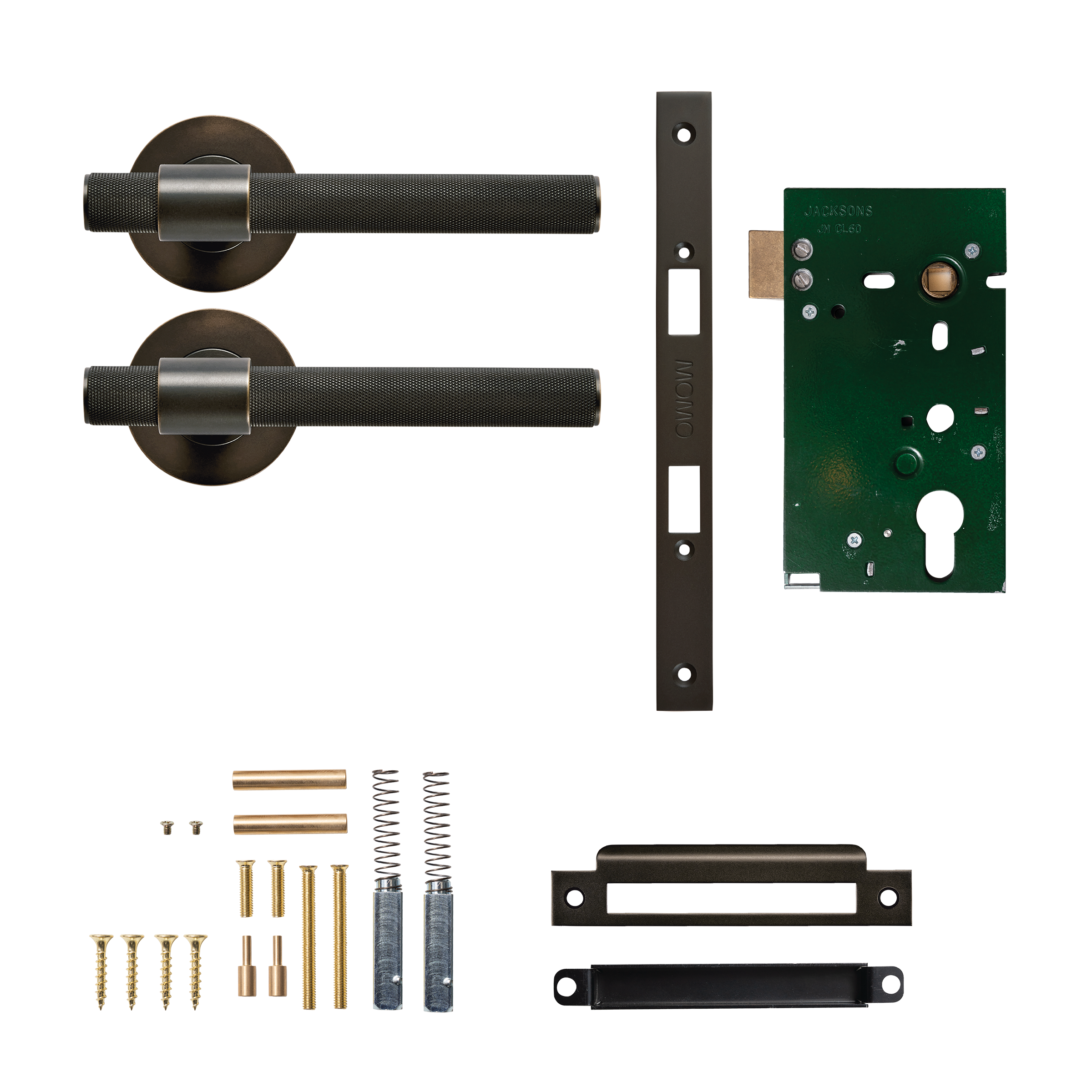 Momo Belgravia Solid Brass Knurled Mortice Lock Passage Lever Set In Dark Bronze