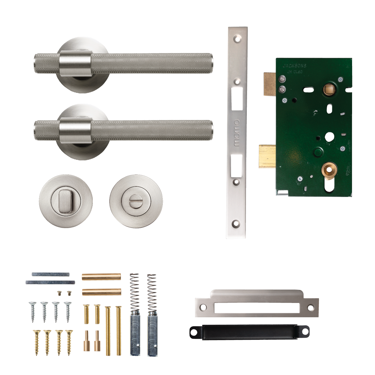 Momo Belgravia Solid Brass Knurled Mortice Lock Privacy Lever Set In Dull Brushed Nickel