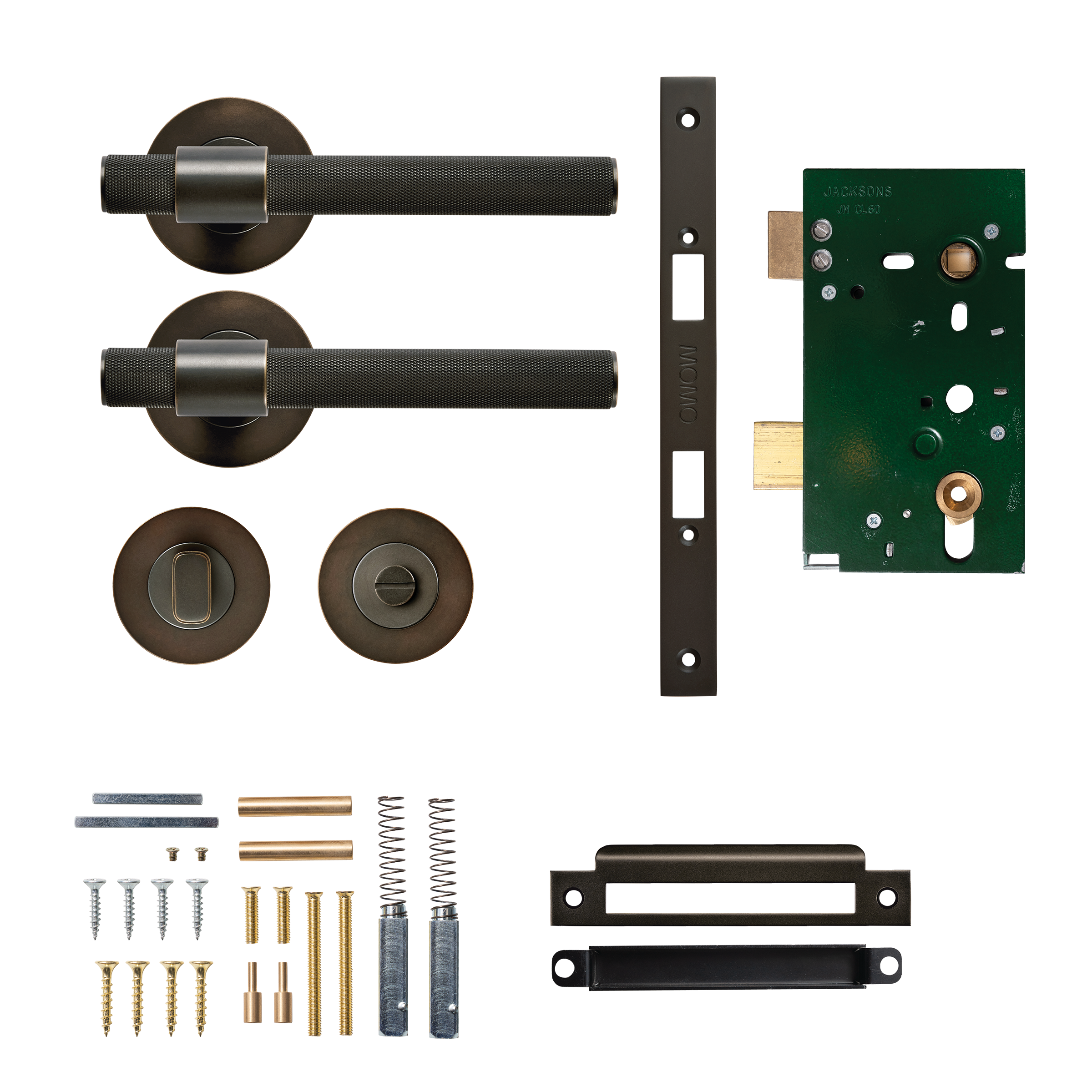Momo Belgravia Solid Brass Knurled Mortice Lock Privacy Lever Set In Dark Bronze