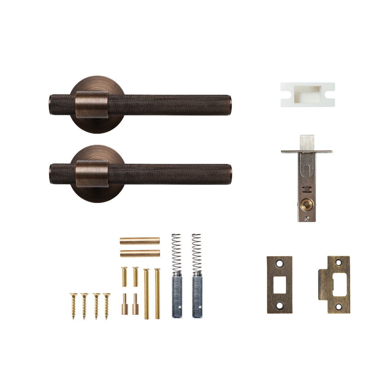 Momo Belgravia Solid Brass Knurled Tubular Latch Passage Lever Set In Bronze