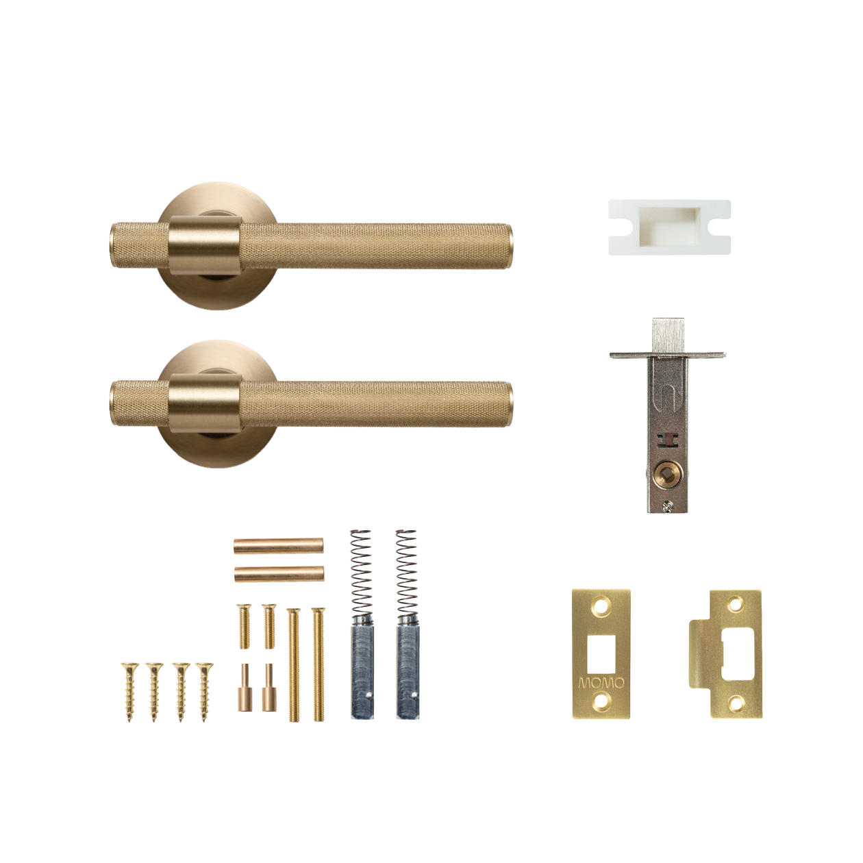 Momo Belgravia Solid Brass Knurled Tubular Latch Passage Lever Set In Brushed Satin Brass