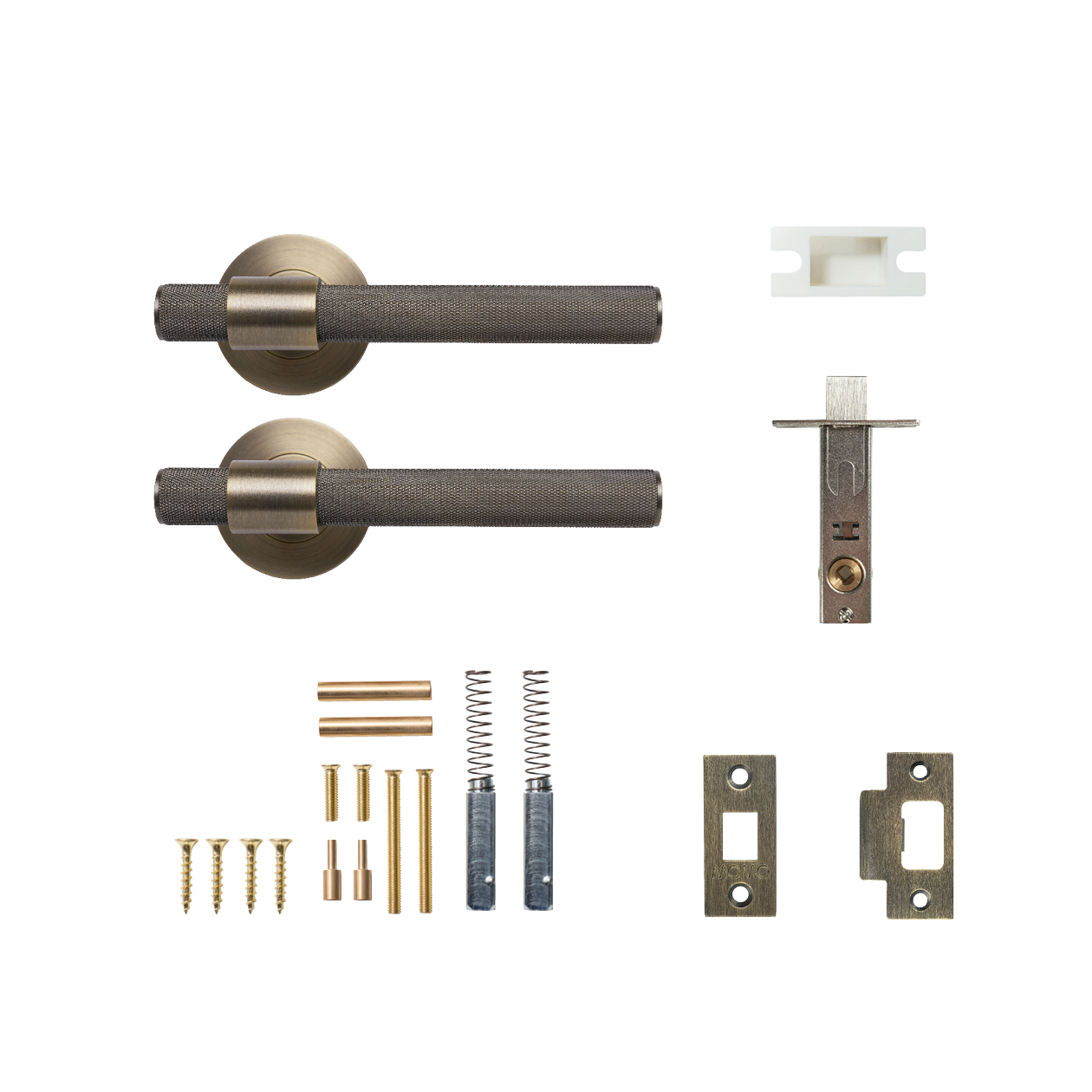 Momo Belgravia Solid Brass Knurled Tubular Latch Passage Lever Set In Dark Brushed Brass