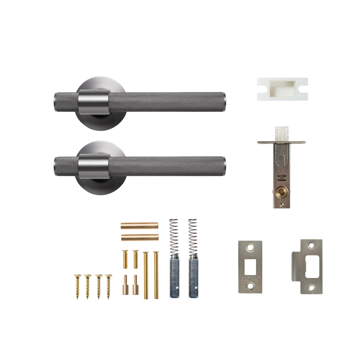 Momo Belgravia Solid Brass Knurled Tubular Latch Passage Lever Set In Dull Brushed Nickel