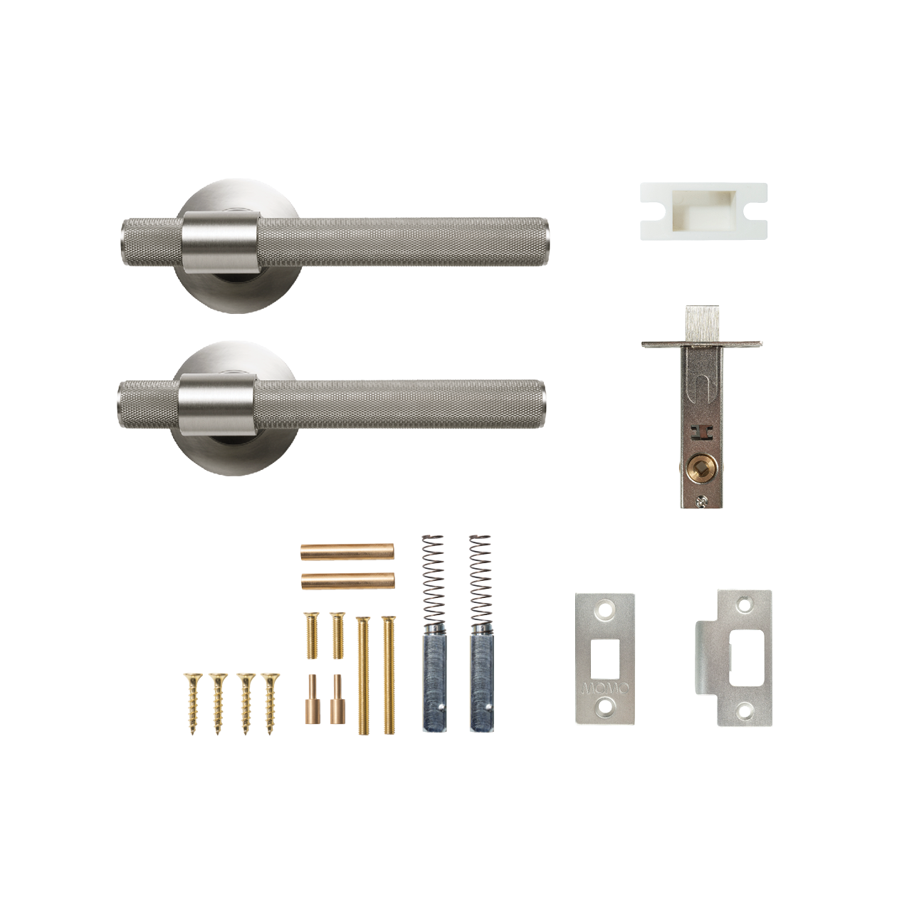 Momo Belgravia Solid Brass Knurled Tubular Latch Passage Lever Set In Dull Brushed Nickel