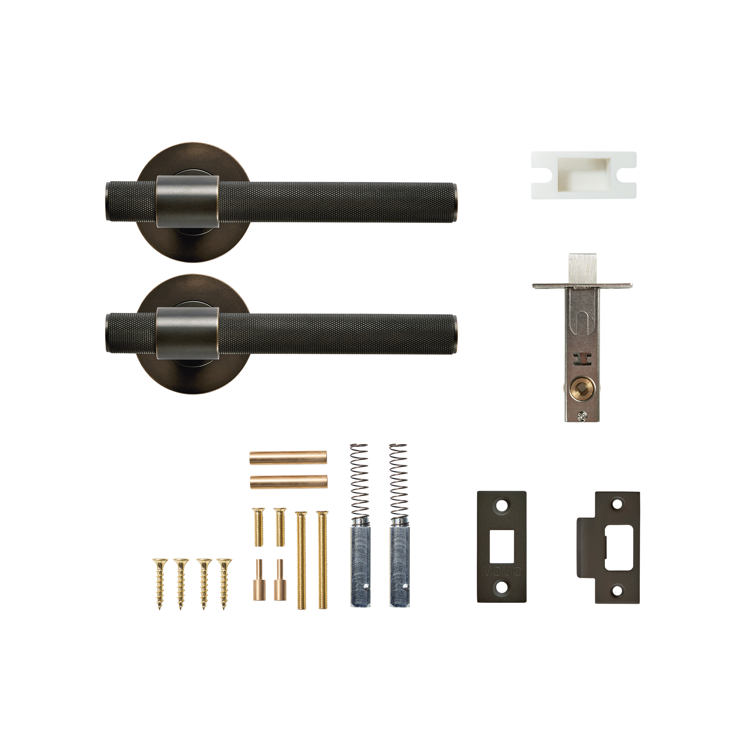 Momo Belgravia Solid Brass Knurled Tubular Latch Passage Lever Set In Dark Bronze