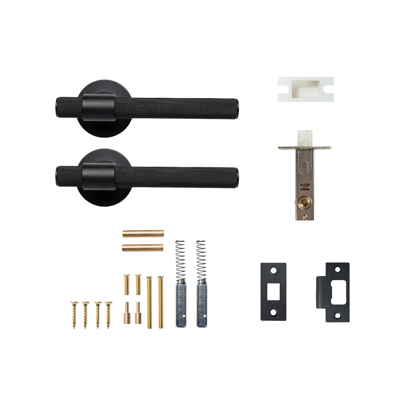 Momo Belgravia Solid Brass Knurled Tubular Latch Passage Lever Set In Matt Black