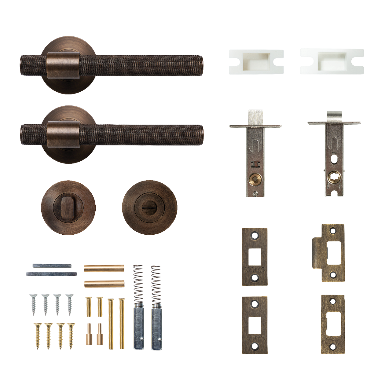 Momo Belgravia Solid Brass Knurled Tubular Latch Privacy Lever Set In Bronze
