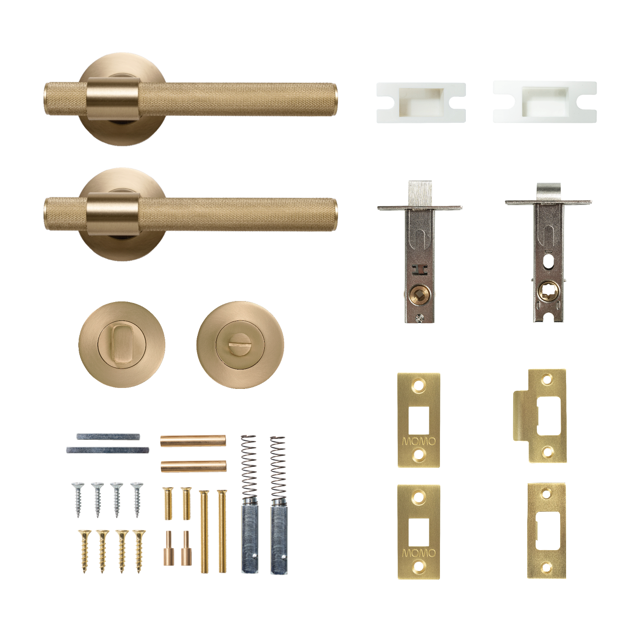 Momo Belgravia Solid Brass Knurled Tubular Latch Privacy Lever Set In Brushed Satin Brass