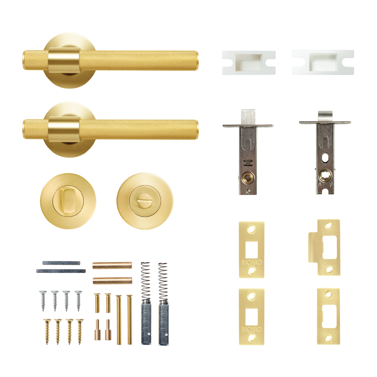 Momo Belgravia Solid Brass Knurled Tubular Latch Privacy Lever Set In Brushed Satin Brass