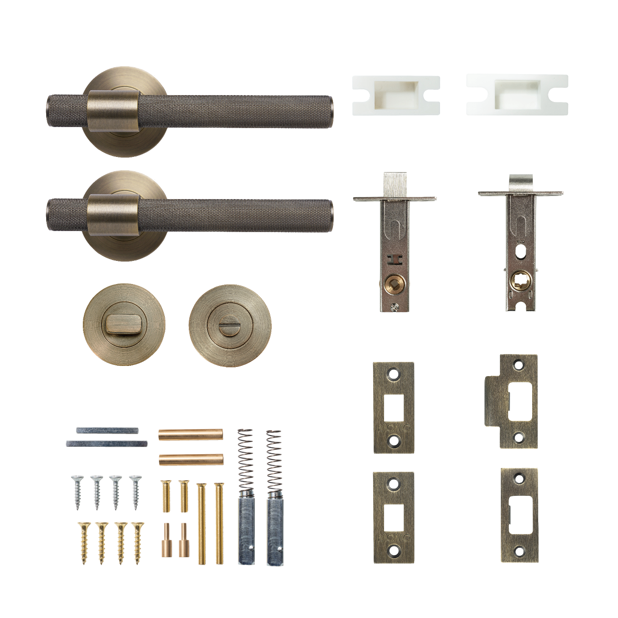 Momo Belgravia Solid Brass Knurled Tubular Latch Privacy Lever Set In Dark Brushed Brass
