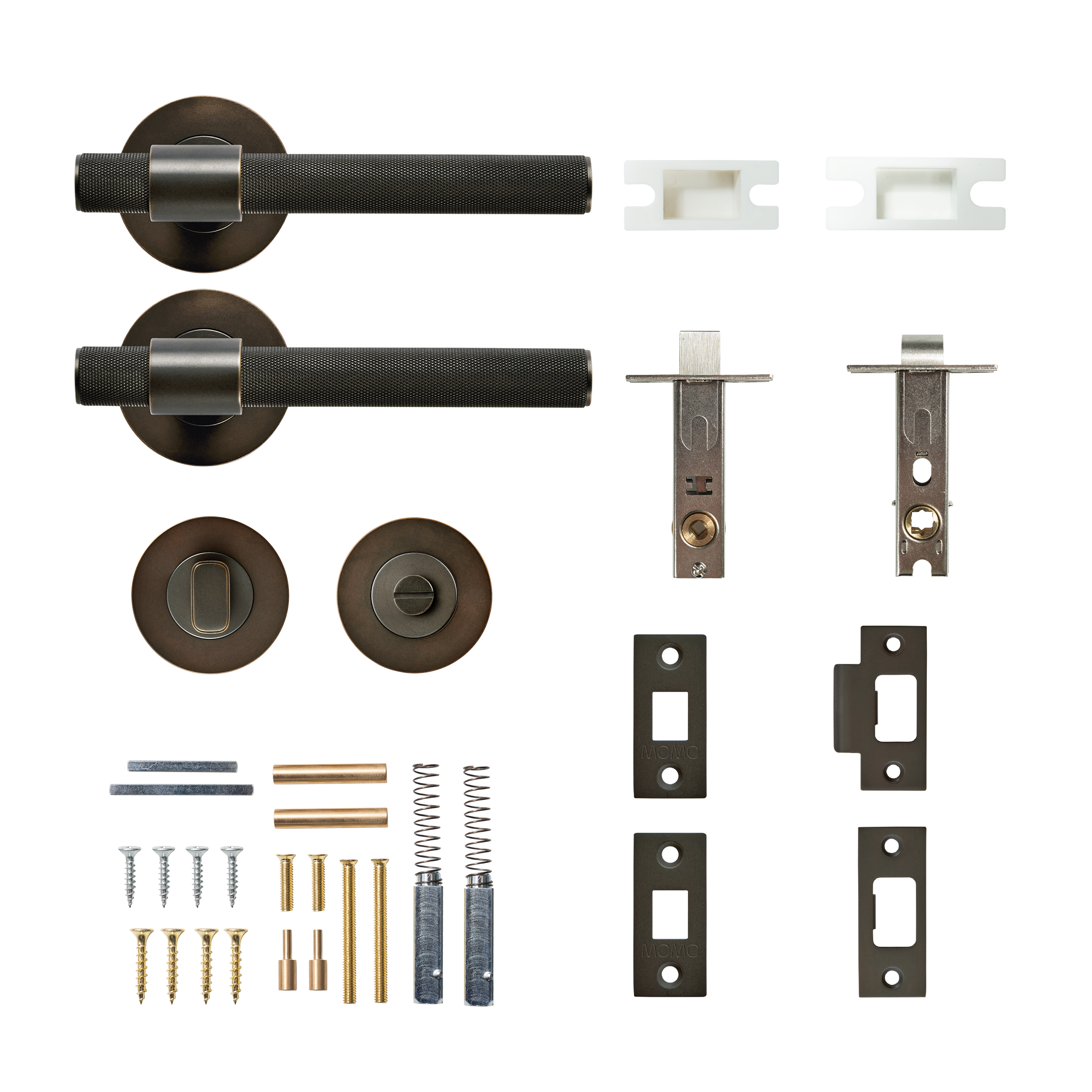 Momo Belgravia Solid Brass Knurled Tubular Latch Privacy Lever Set in Dark Bronze