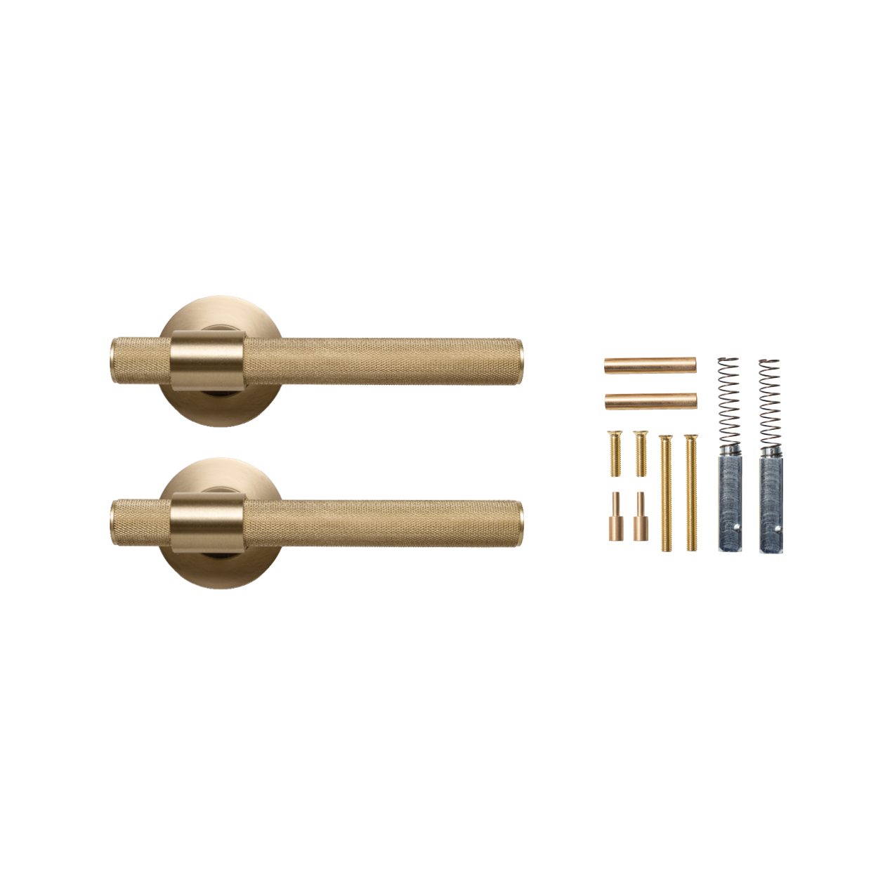 Momo Belgravia Solid Brass Knurled Lever Handle Set in Brushed Satin Brass (2)