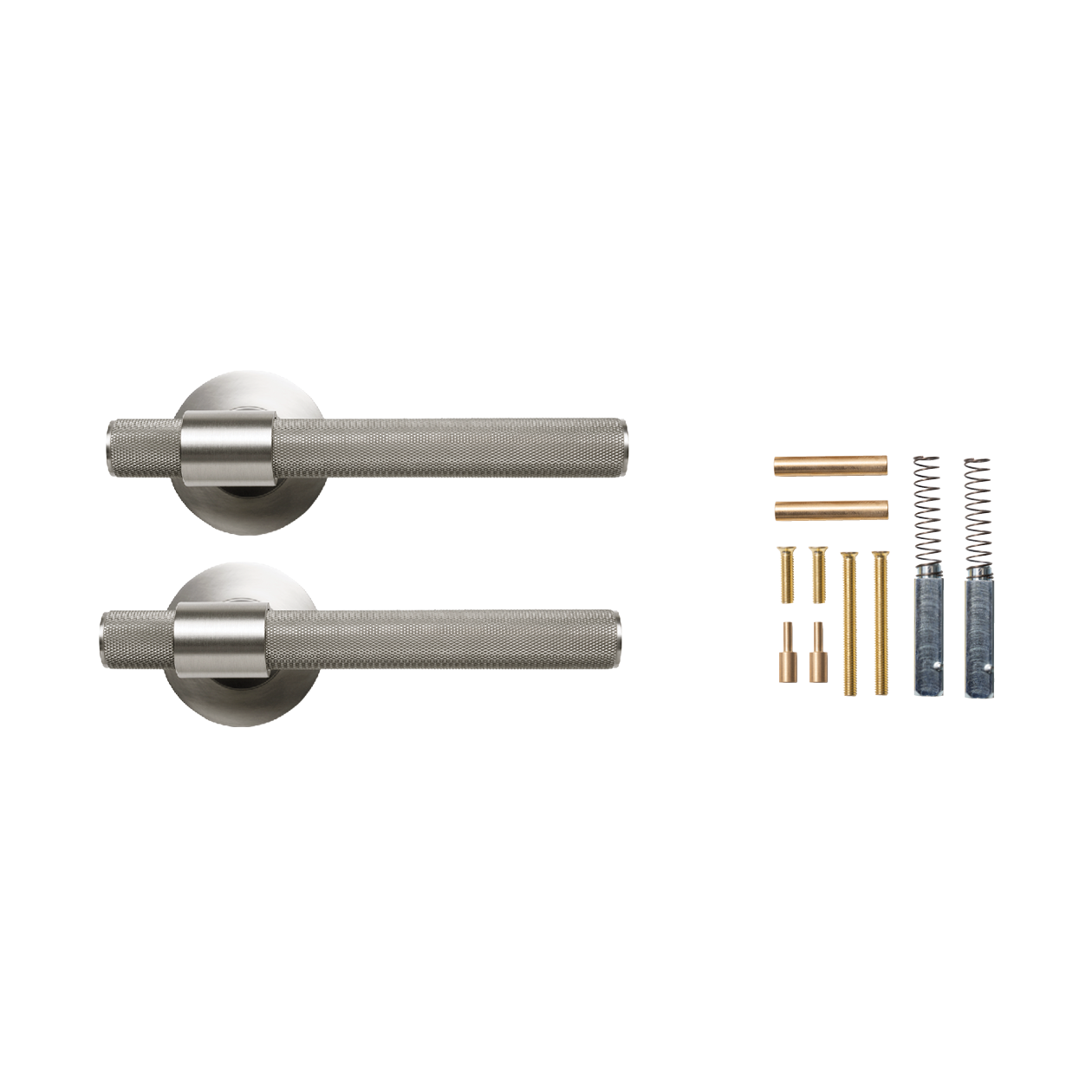 Momo Belgravia Solid Brass Knurled Lever Handle Set in Dull Brushed Nickel (2)