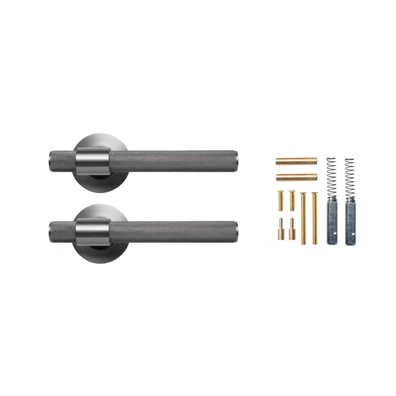 Momo Belgravia Solid Brass Knurled Lever Handle Set in Dull Brushed Nickel (2)