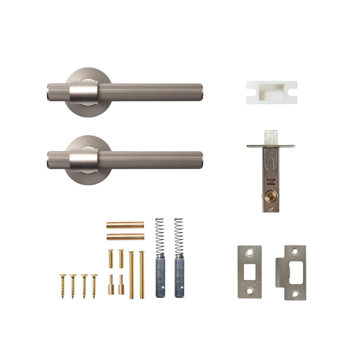Momo Belgravia Solid Brass Lined Tubular Latch Passage Lever Set In Dull Brushed Nickel