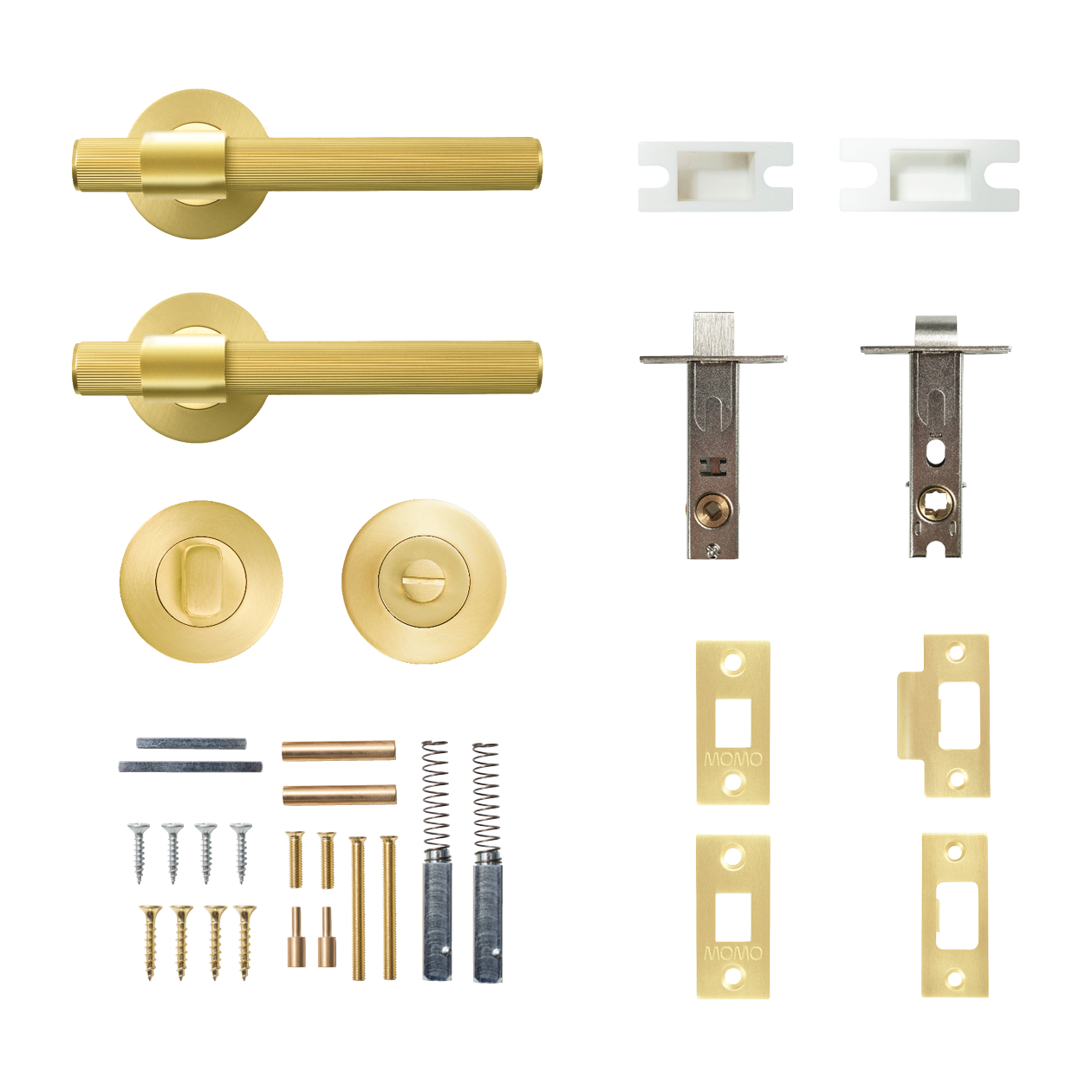 Momo Belgravia Solid Brass Lined Tubular Latch Privacy Lever Set In Brushed Satin Brass