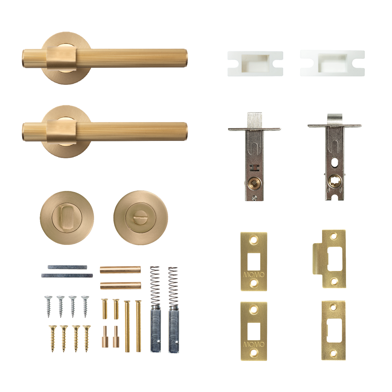 Momo Belgravia Solid Brass Lined Tubular Latch Privacy Lever Set In Brushed Satin Brass
