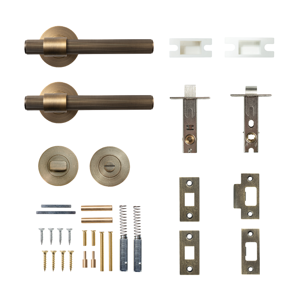 Momo Belgravia Solid Brass Lined  Tubular Latch Privacy Lever Set In Dark Brushed Brass