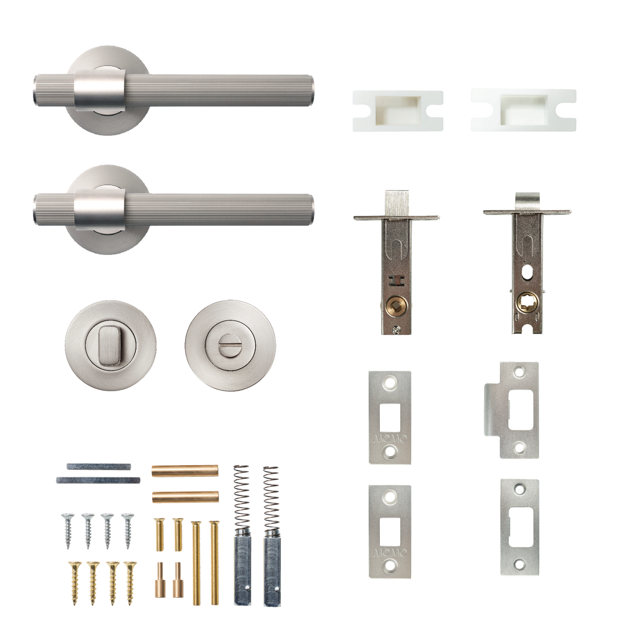 Momo Belgravia Solid Brass Lined Tubular Latch Privacy Lever Set In Dull Brushed Nickel