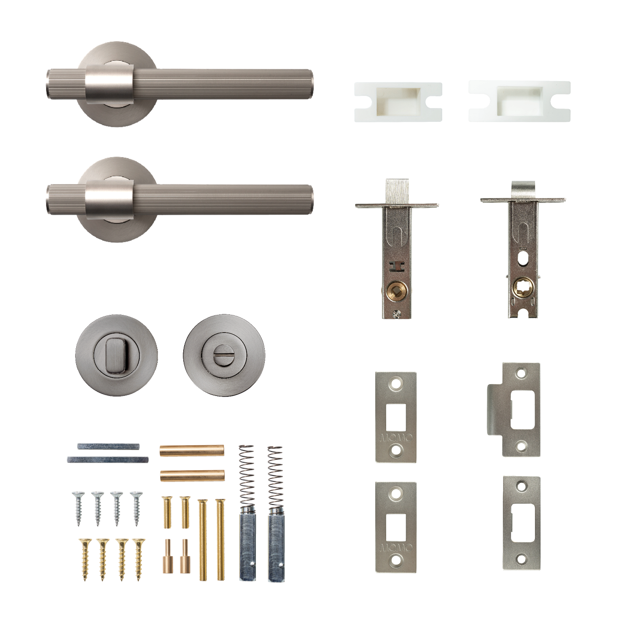 Momo Belgravia Solid Brass Lined Tubular Latch Privacy Lever Set In Dull Brushed Nickel