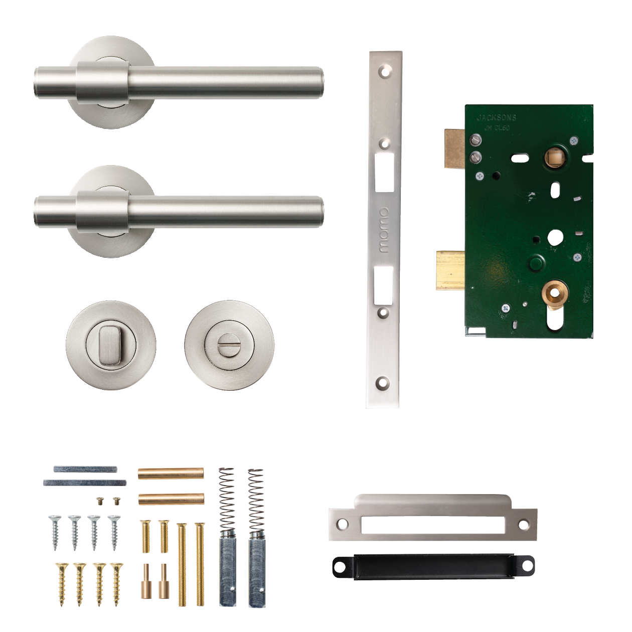 Momo Belgravia Plain Solid Brass Mortice Lock Privacy Lever Set In Dull Brushed Nickel