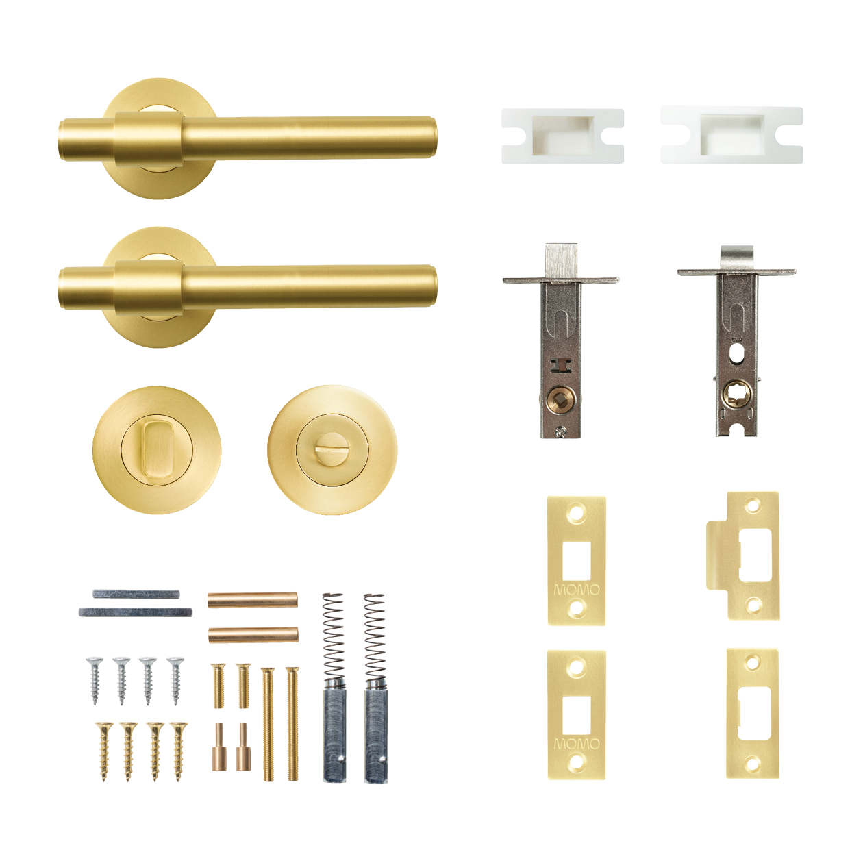 Momo Belgravia Plain Solid Brass Tubular Latch Privacy Lever Set In Brushed Satin Brass