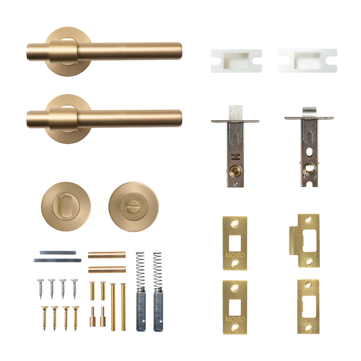 Momo Belgravia Plain Solid Brass Tubular Latch Privacy Lever Set In Brushed Satin Brass