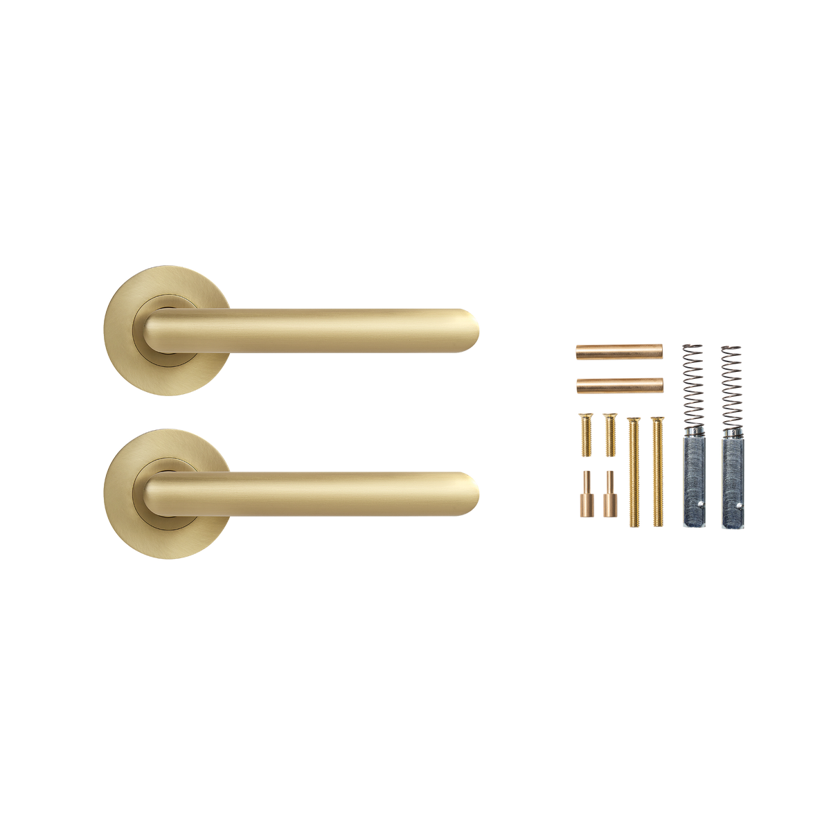 Momo Bellevue Plain Lever Handle Set With Return Brushed Satin Brass (1)