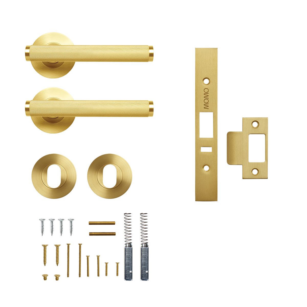 Momo Bellevue Knurled Solid Brass Lever Entrance Set to Suit Dormakaba MS2600 and MS2900 Series locks in Brushed Satin Brass
