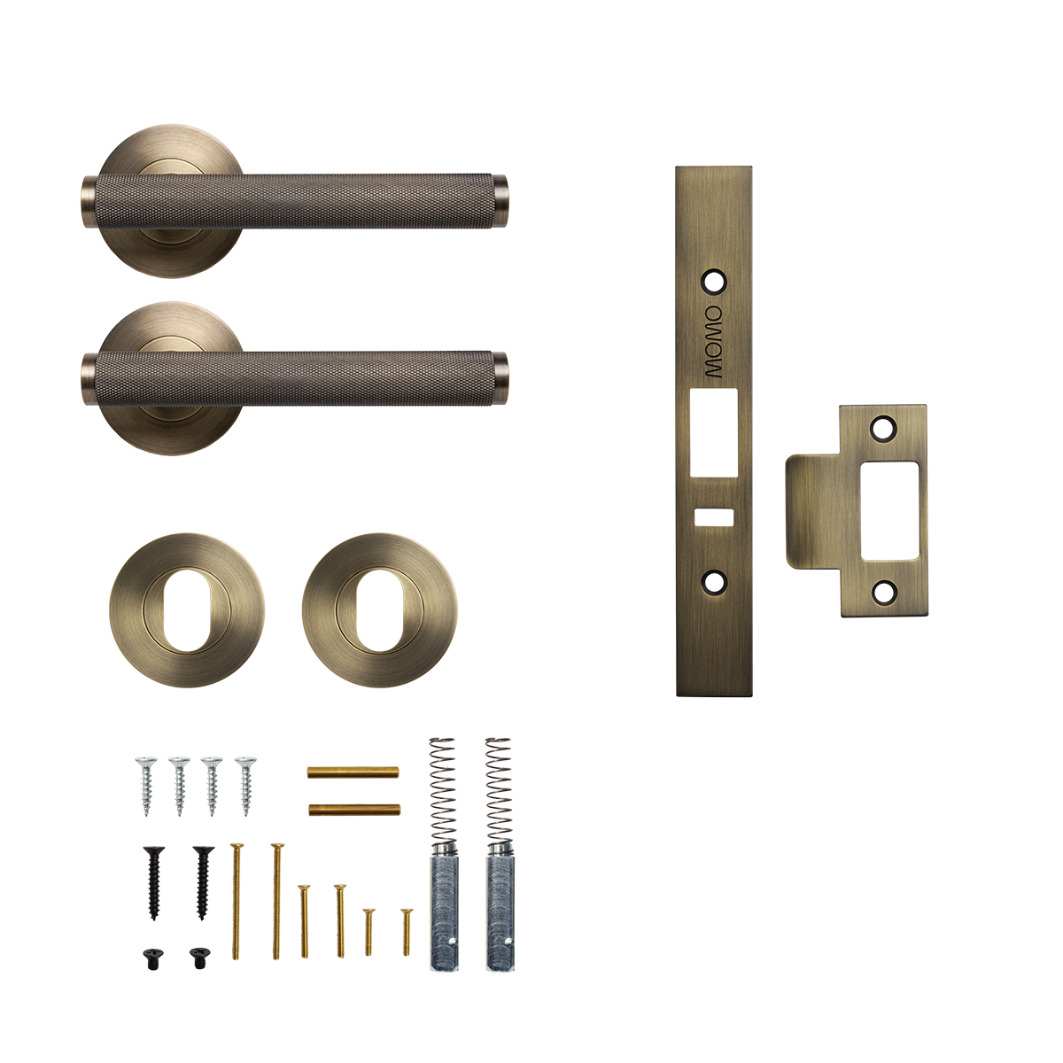 Momo Bellevue Knurled Solid Brass Lever Entrance Set to Suit Dormakaba MS2600 and MS2900 Series locks in Dark Brushed Brass