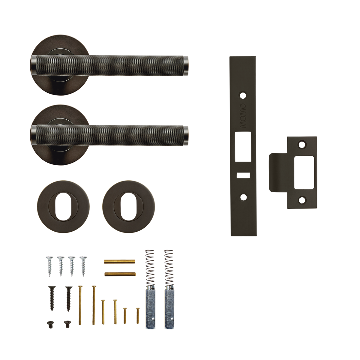 Momo Bellevue Knurled Solid Brass Lever Entrance Set to Suit Dormakaba MS2600 and MS2900 Series locks in Dark Bronze