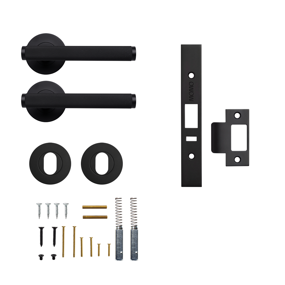 Momo Bellevue Knurled Solid Brass Lever Entrance Set to Suit Dormakaba MS2600 and MS2900 Series locks in Matt Black