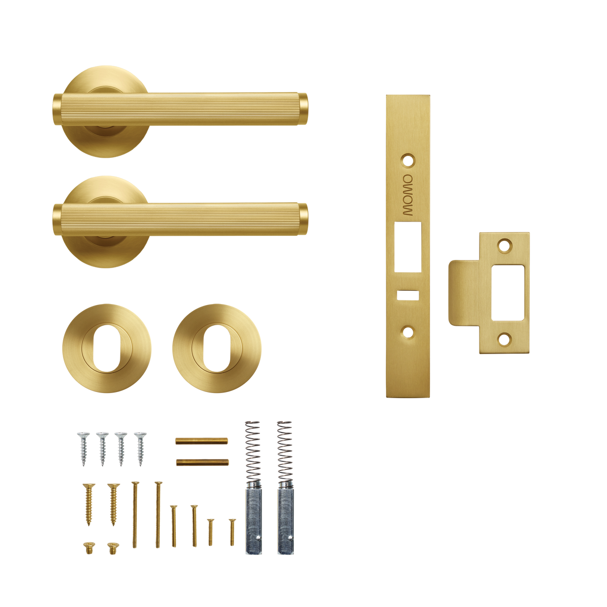 Momo Bellevue Lined Solid Brass Lever Entrance Set to Suit Dormakaba MS2600 and MS2900 Series locks in Brushed Satin Brass